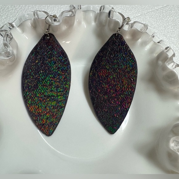 Iridescent Leaf Earrings - Picture 1 of 3